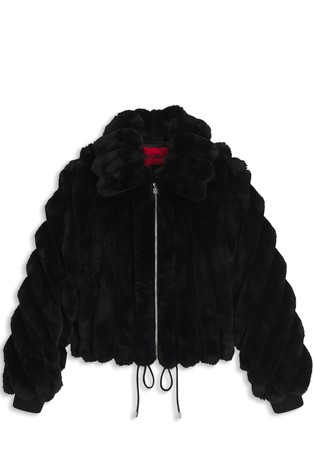 Jakna iz umetnega krzna z zatezno vrvico v spodnjem robu