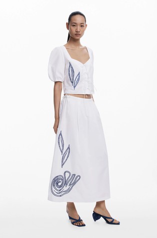DESIGUAL Embroidered puff-sleeve blouse White 5