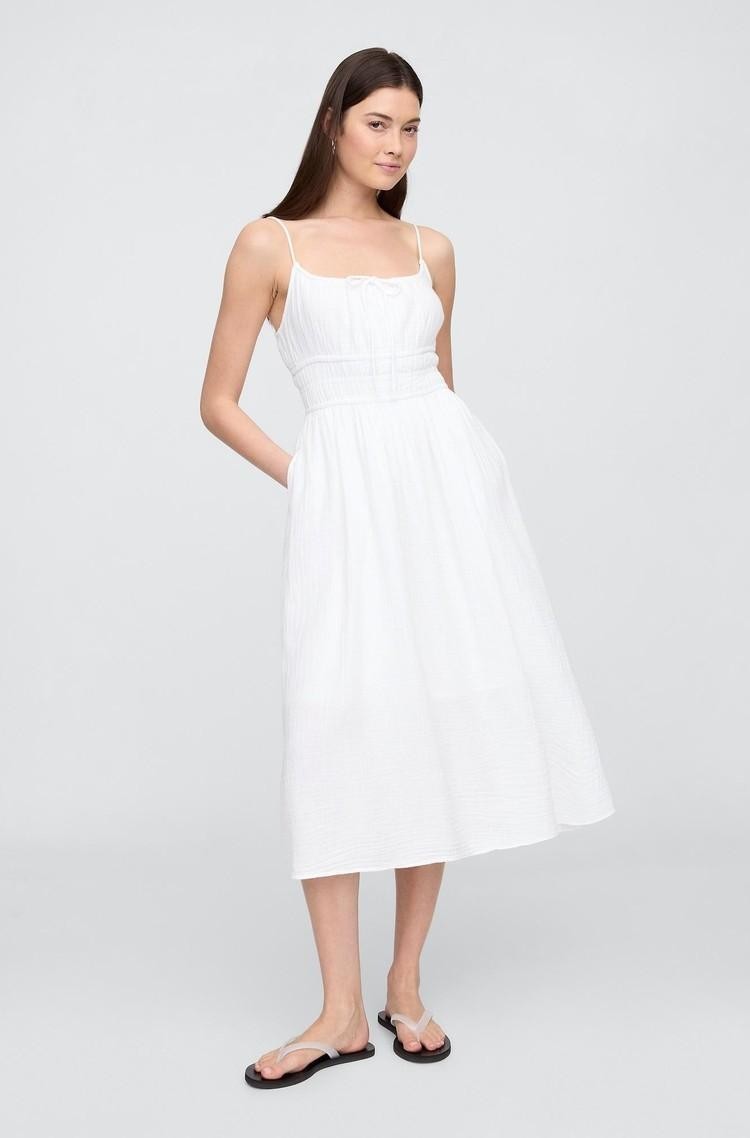 GAP Gauze Midi Dress With Tie Front Optic White V4 