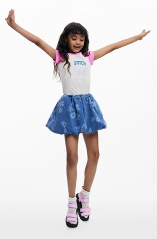 Balonasto denim krilo s cvetličnim vzorcem