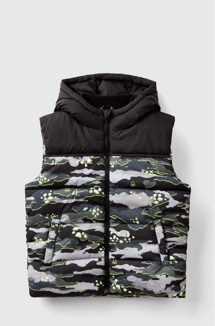 BENETTON Patterned padded vest with hood Multi 