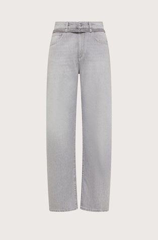 Jeans hlače s pasom in širokimi hlačnicami