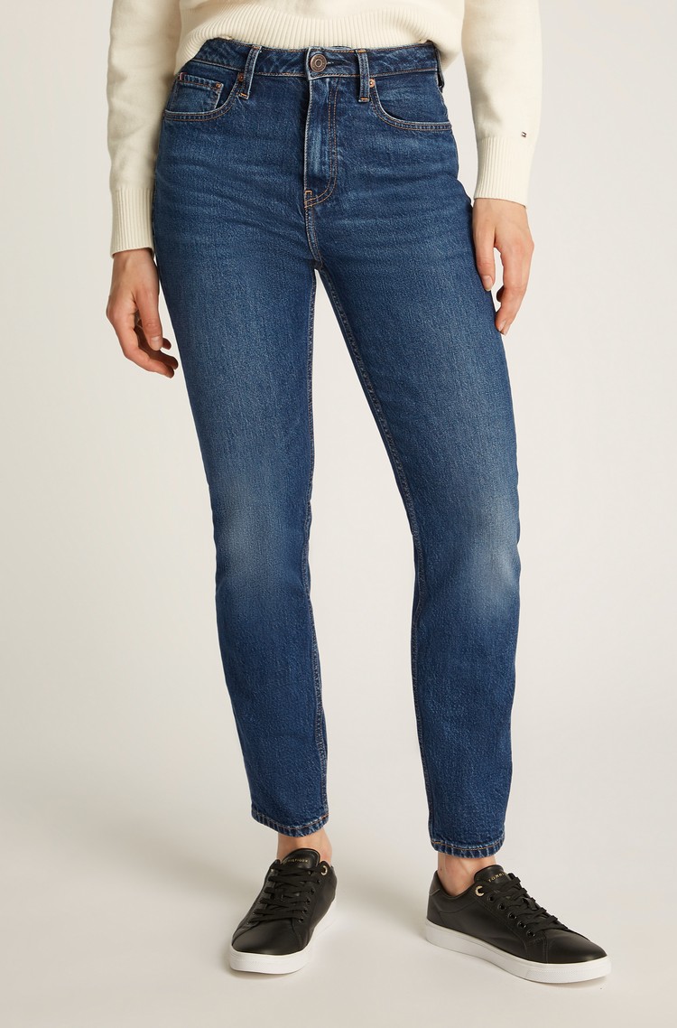 TOMMY HILFIGER Slim fit hlače z visokim pasom in skrajšano dolžino Modra - Blue 