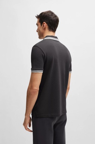 HUGO BOSS Bombažna polo majica s kontrastnimi detajli Siva - Dark Gray 2