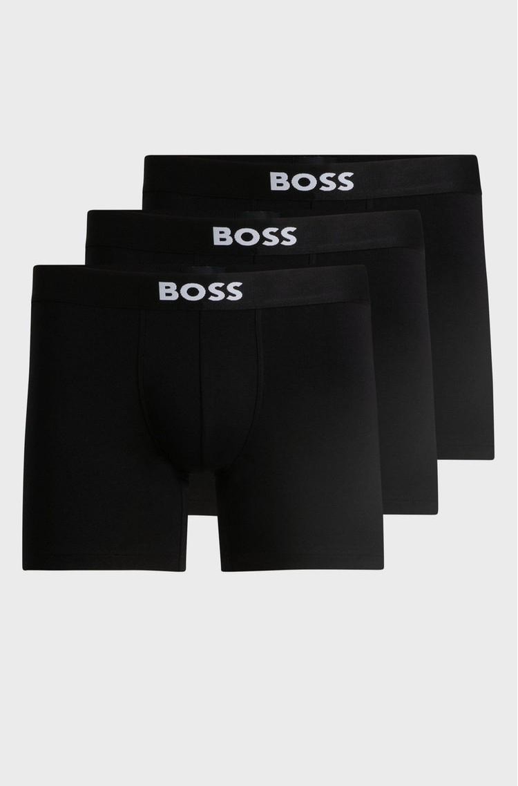 HUGO BOSS Three-pack of cotton trunks with logo waistband Black 
