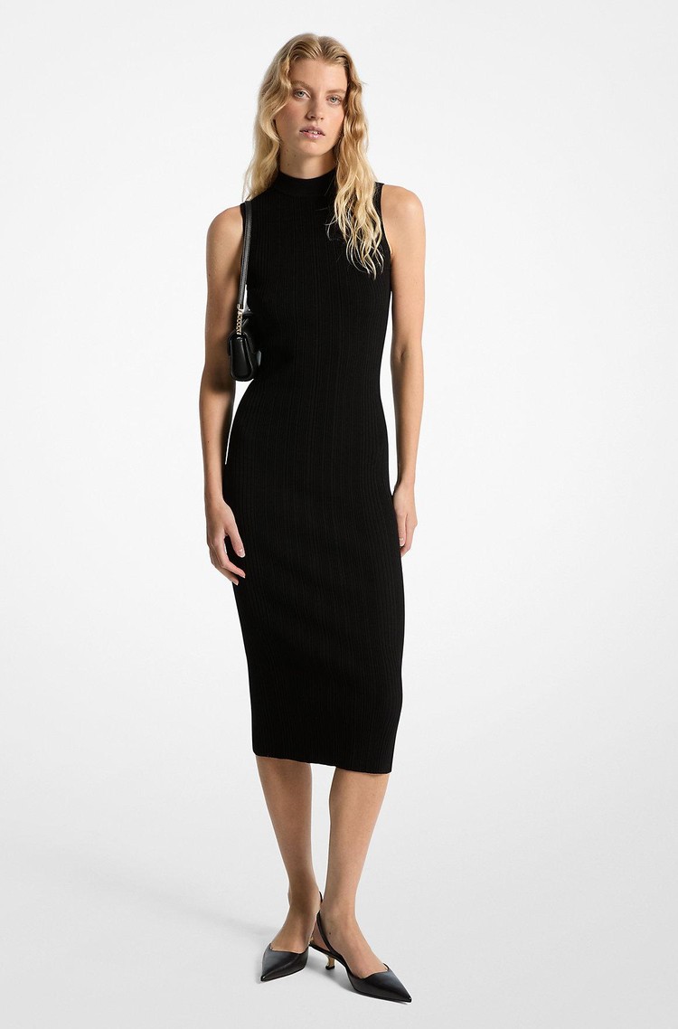 MICHAEL KORS Rebrasta obleka brez rokavov Črna - Black 