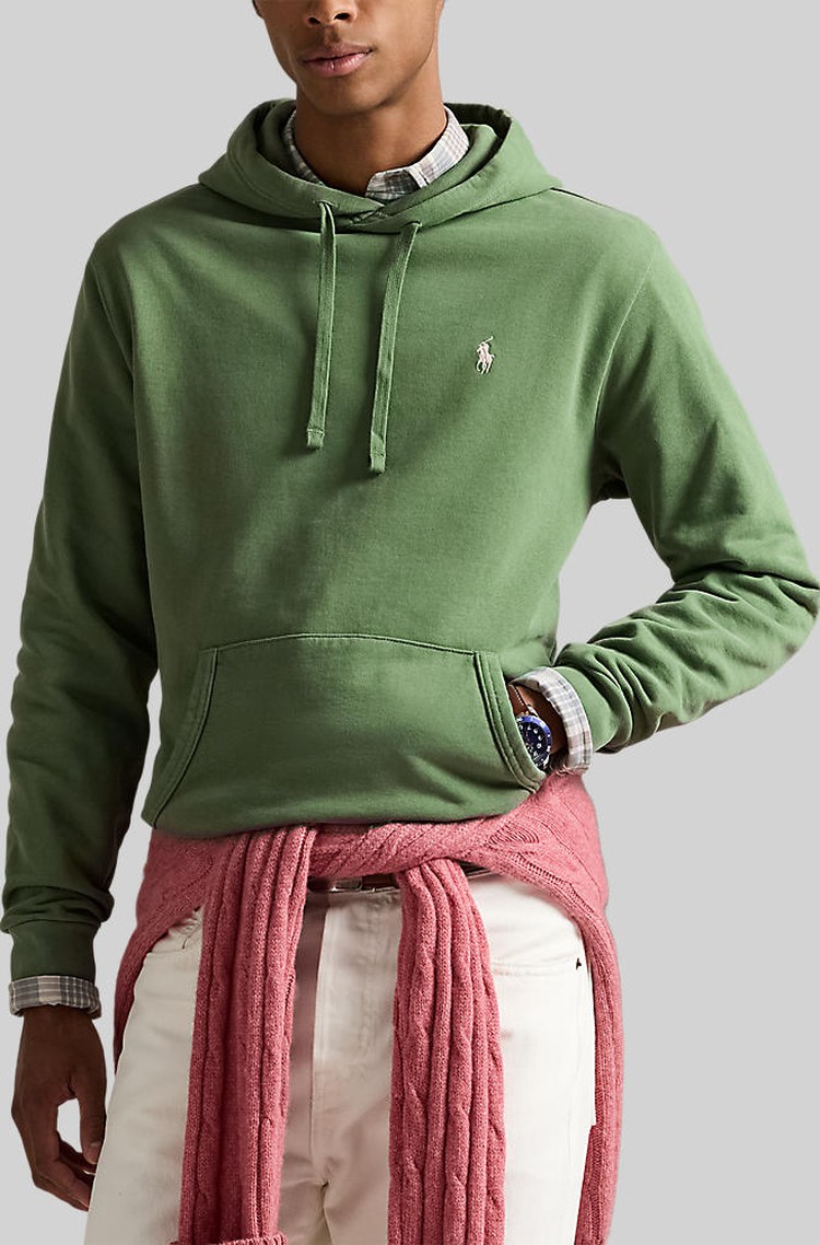 RALPH LAUREN Pulover s kapuco in frotirano notranjostjo Zelena - Fatigue 