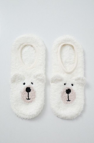 Fluffy short socks with bear design