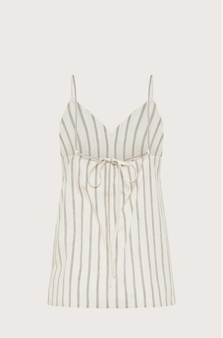 SEVENTY Long top with thin straps in multi-stripe pinstripe Ivory 2