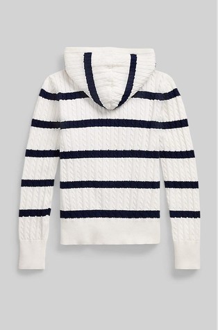RALPH LAUREN Striped cotton hooded full-zip sweater Paper White / Newport Nvy Stripe 2