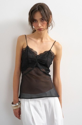 TSDIZA lace detail chiffon cami top