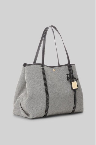 RALPH LAUREN Emerie večja platnena torba z usnjenimi obrobami Siva - Gray 2