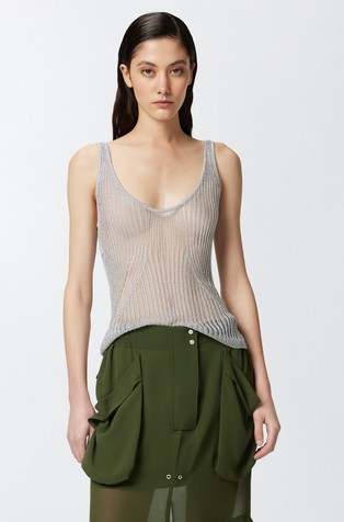 Semi-sheer ribbed-knit tank