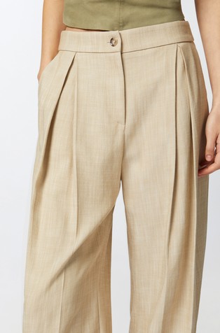 PINKO Wide viscose-blend trousers with pleats Beige 4