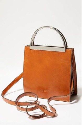 Leather bag with metal handles