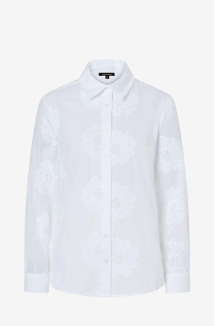 Cotton-blend shirt with floral embroidery