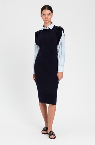 Cotton dress with decorative details on shoulders