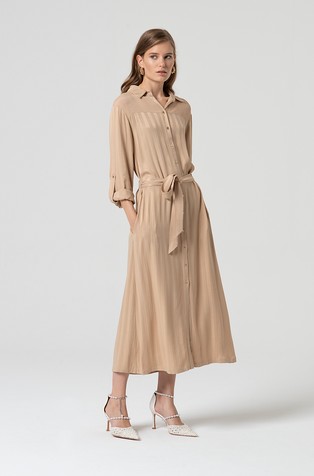 FRACOMINA Striped shirt dress in shiny viscose Beige 4