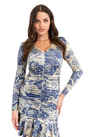 Patterned dress with flounce