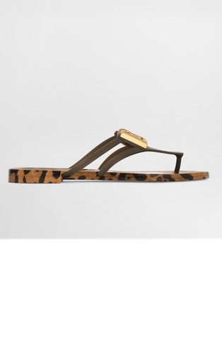 Rubber beachwear slides with logo and leo print