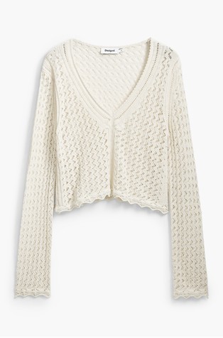 DESIGUAL Luknjičasto pleten pulover Bela - Cream 4