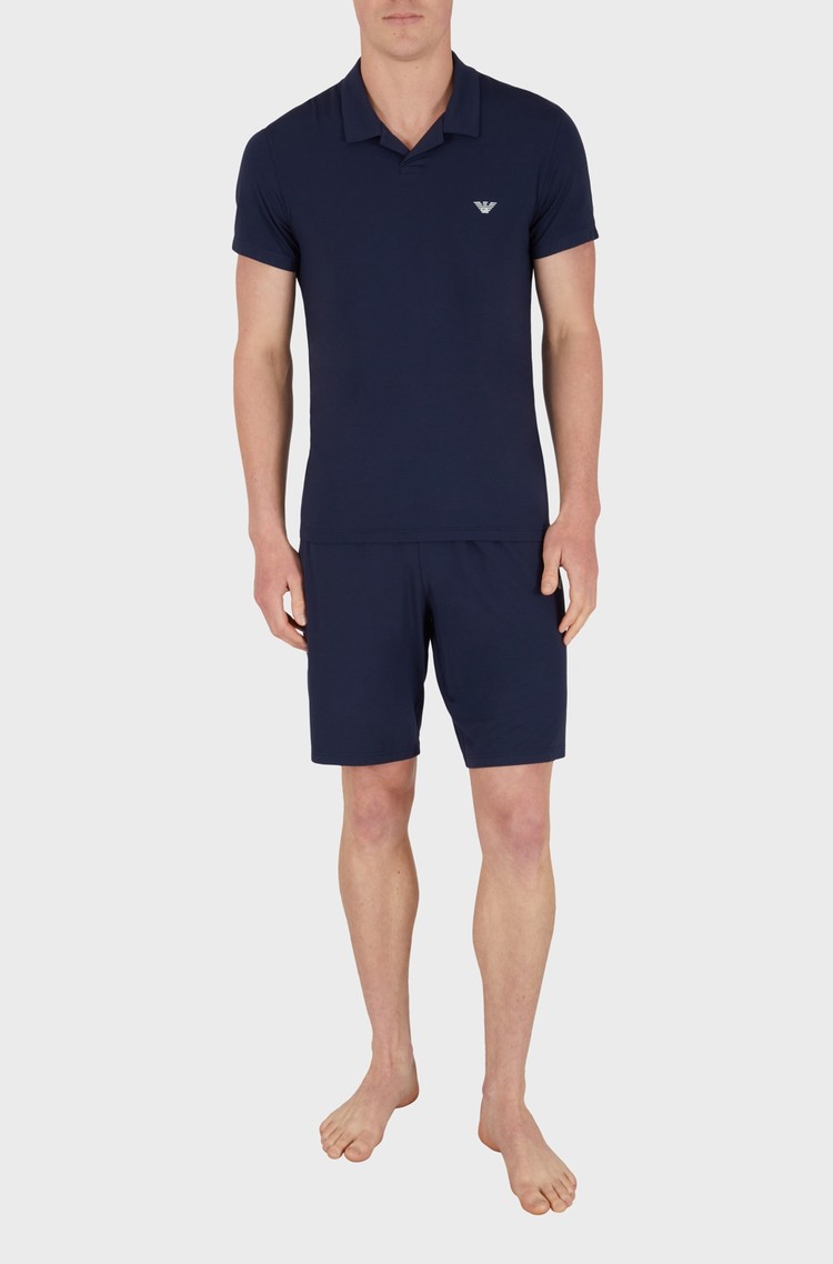 EMPORIO ARMANI Short sleeve pyjama set in stretch modal Blue 