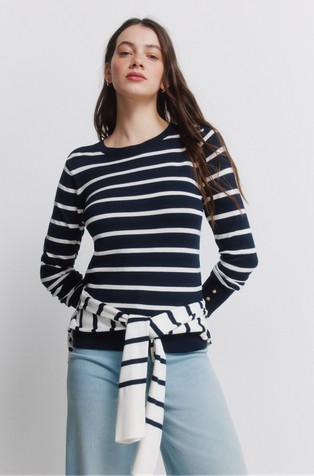 Fine striped jumper with button cuffs