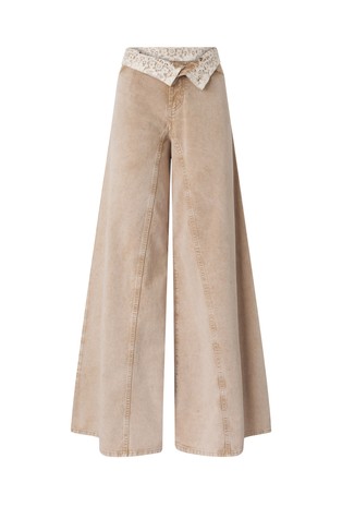 Zvončaste jeans hlače s čipko na notranji strani pasu