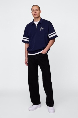GAP Moški pulover s kratkimi rokavi in delno zadrgo Modra - Navy Uniform 2