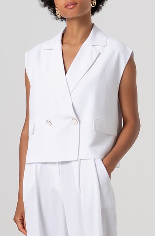 Sleeveless blazer poplin jacket double breasted