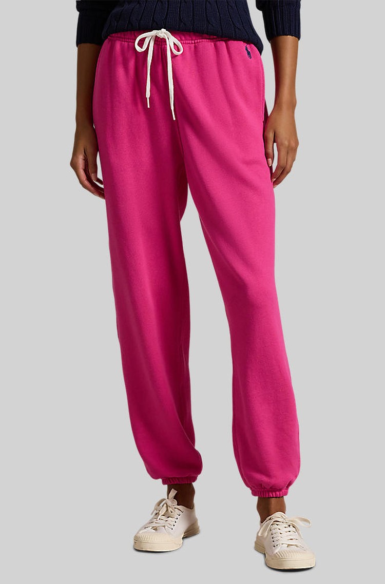 RALPH LAUREN Cotton Fleece Athletic Pant Bright Pink 