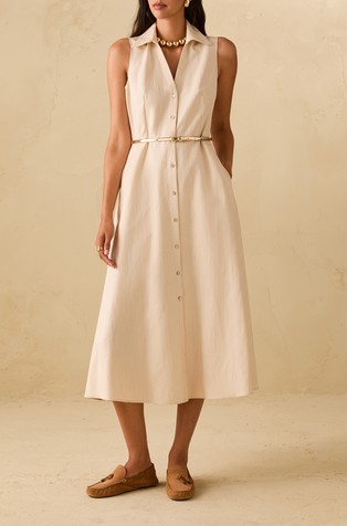 Srajčna obleka s pasom in svetlečim črtastim vzorcem