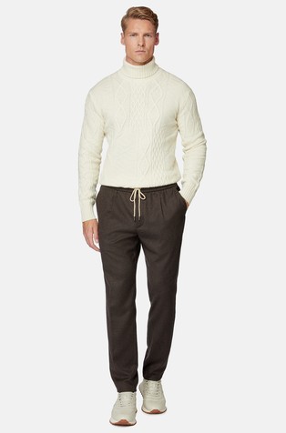 BOGGI MILANO Drawstring trousers in wool flannel Brown 4