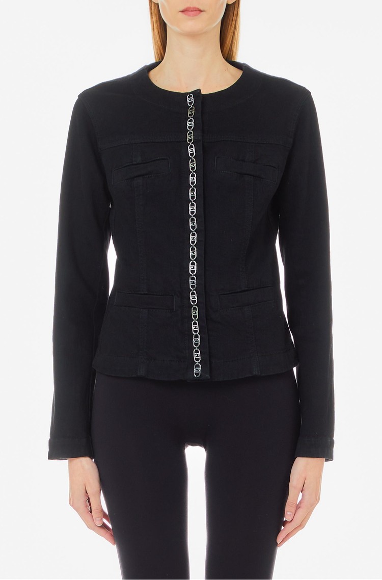 LIU JO Denim jakna s kovinskim logo detajlom Črna - Black 