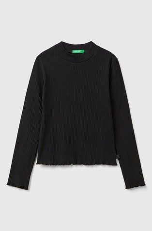 Slim fit rebrasta bombažna majica z dolgimi rokavi