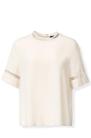 Bluza iz krep tkanine z vstavki iz tila