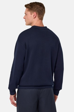 BOGGI MILANO Cotton and Silk Knitted Polo Shirt Navy 2