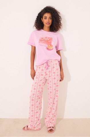 WOMEN'SECRET Long lounge cotton trouser with flower pattern White / Pink 3