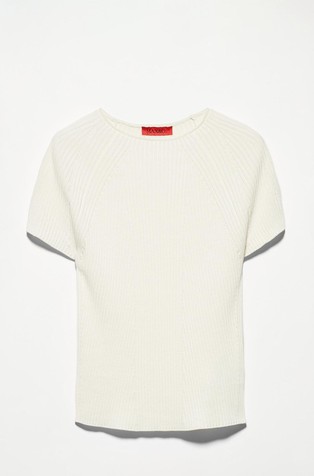 Slim fit rebrasto pleten pulover s kratkimi rokavi