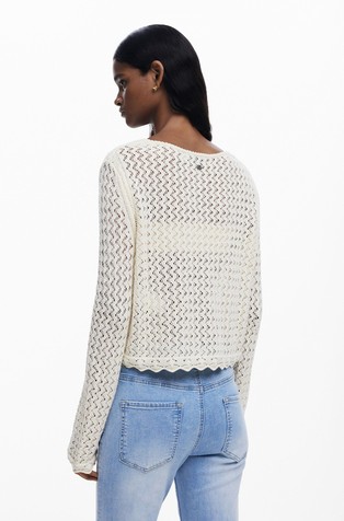 DESIGUAL Luknjičasto pleten pulover Bela - Cream 2