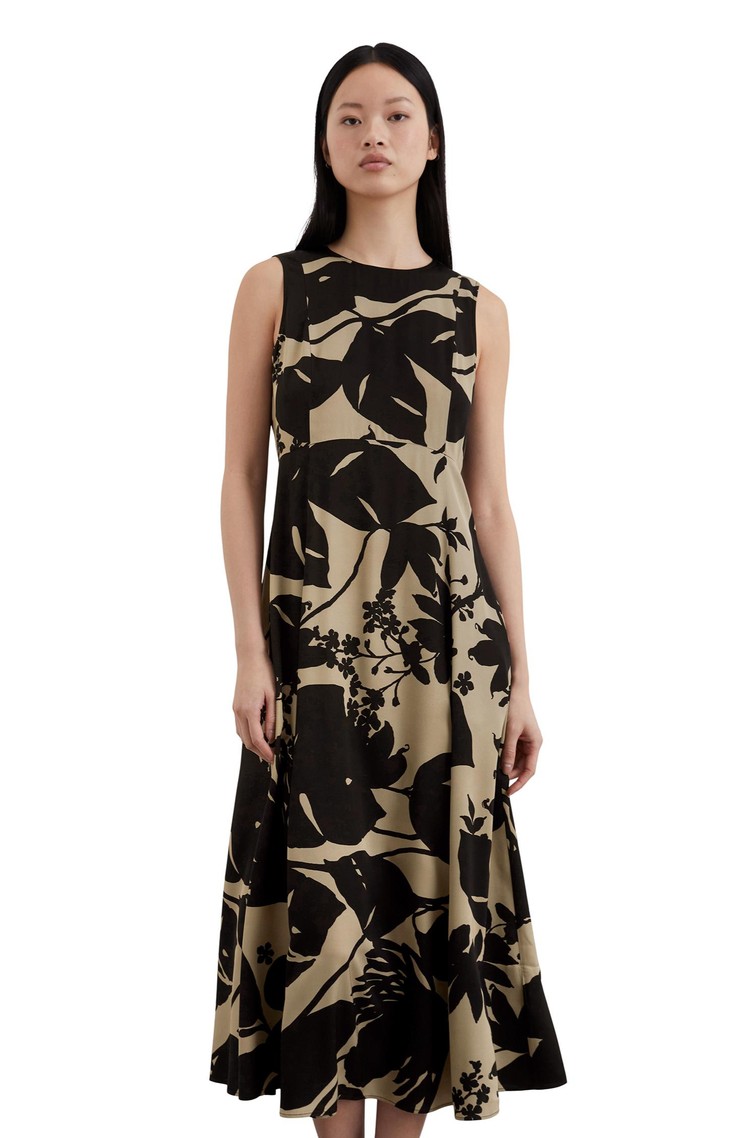 MARC O'POLO Floral print sleeveless dress in viscose Black/Taupe 