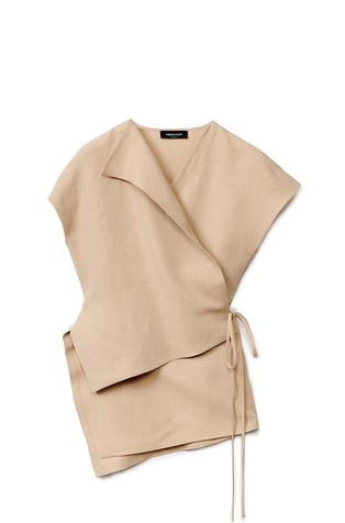 Asymmetric wrap blouse in viscose linen blend