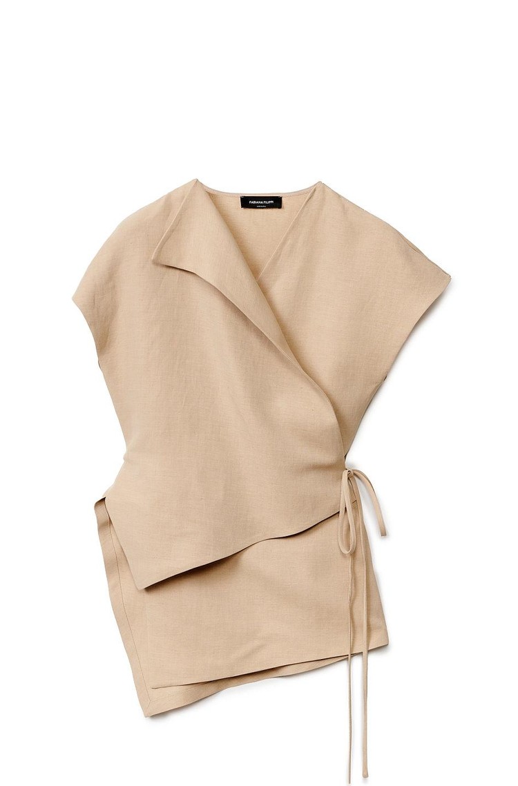 FABIANA FILIPPI Asimetrična bluza na preklop iz mešanice viskoze in lana Bež - Beige 
