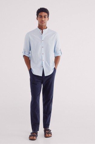SPRINGFIELD Linen blend shirt with Mandarin collar Light Blue 5